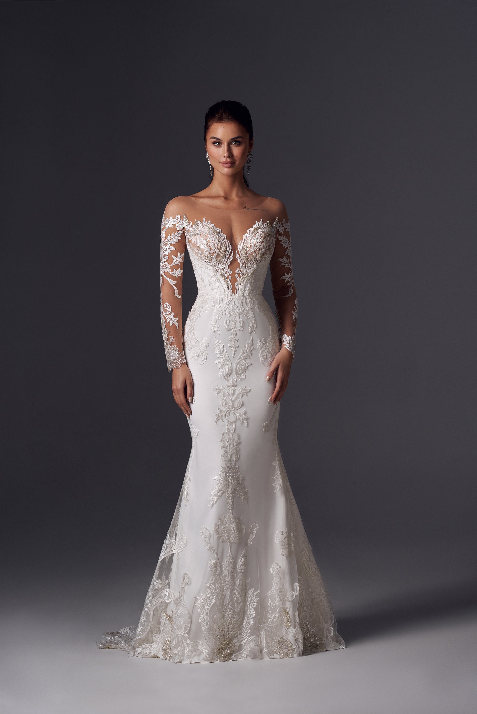 Mermaid Wedding Dress Illusion Long Sleeve Dress Detachable - Etsy