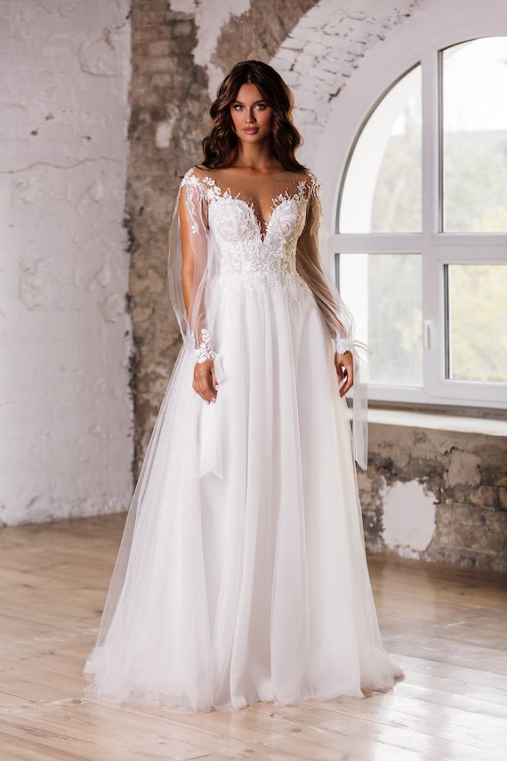 Lace tulle a line wedding cheap dress
