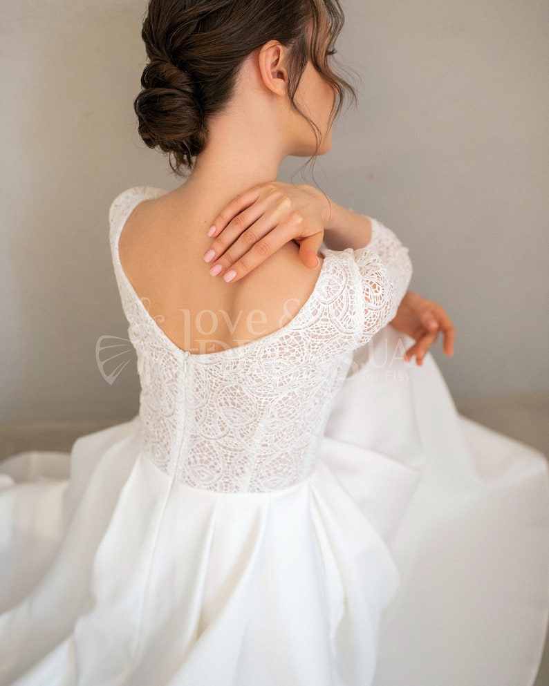 Short wedding dress, Tea length wedding dress, Satin wedding dress, 50s wedding dress, Minimalist wedding dress, simple wedding dress image 4