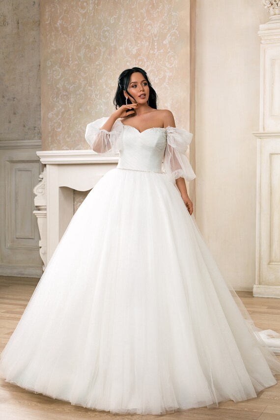 Ball Gown Wedding Dress with Puffy Long Sleeve – ROYCEBRIDAL OFFICIAL STORE