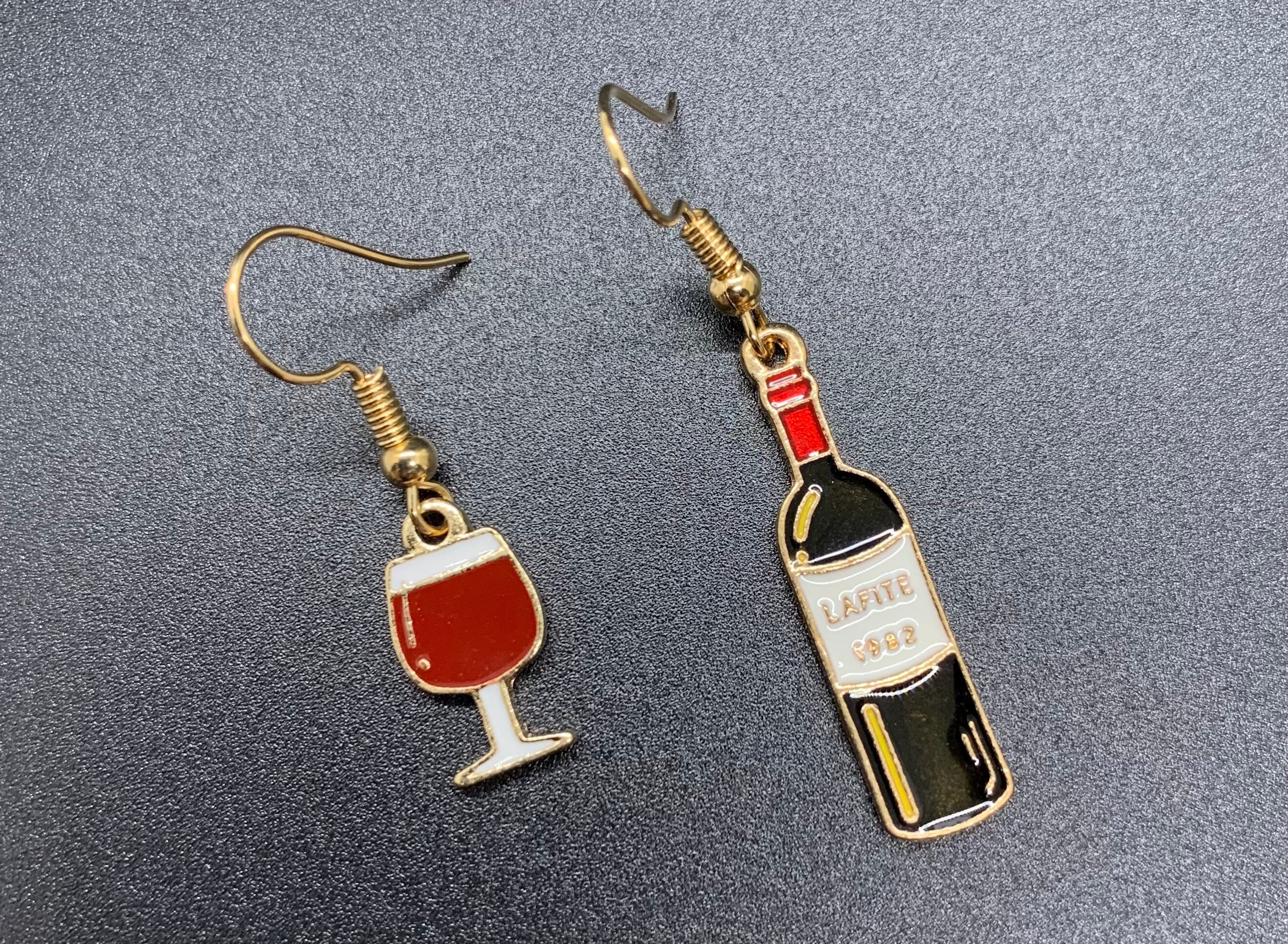 Wine Glass and Wine Bottle Dangle Drop Earrings Etsy