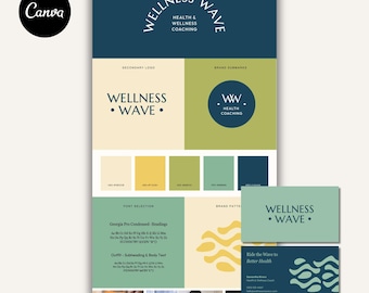 Wellness Canva Brand Kit: Editable Logos, Color Palettes, Business Card