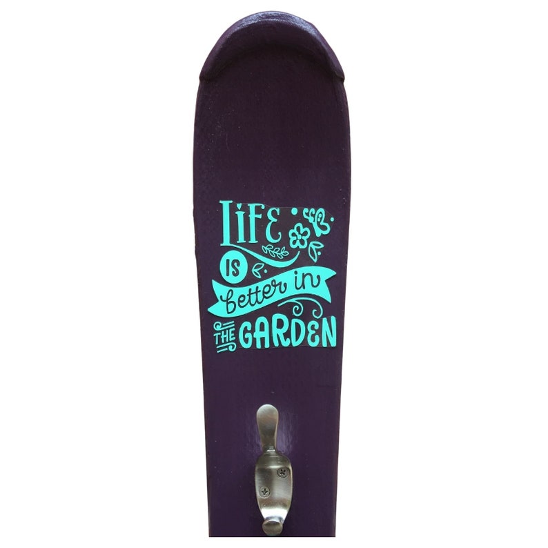 Life is Better in the Garden Personalized Wall Mounted Vertical 3 Hook Gardening Tool Organizer Purple Mint Gift shops for Mom Mother Gardener