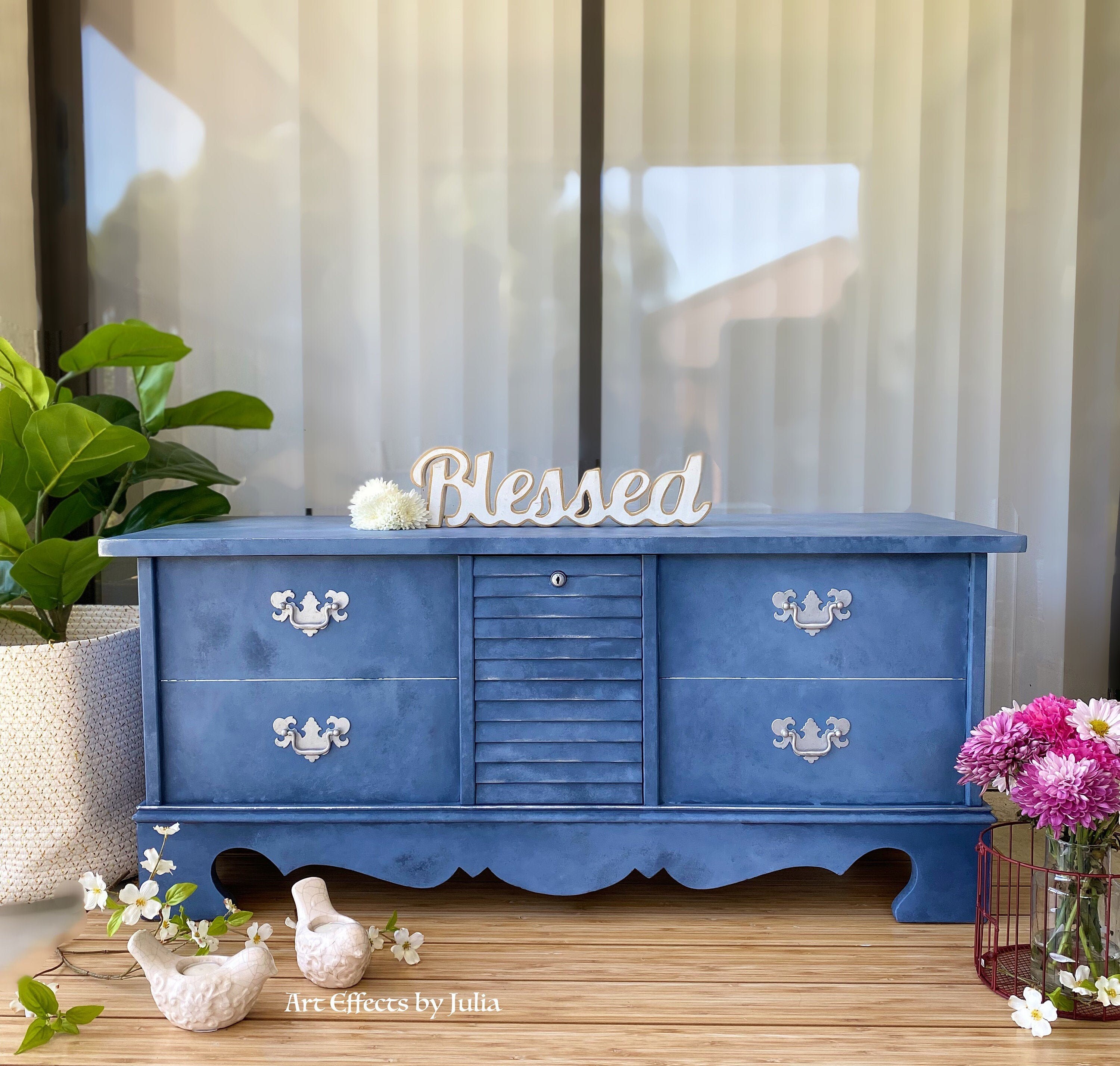 Blue wooden storage trunk cedar chest large storage chest Etsy