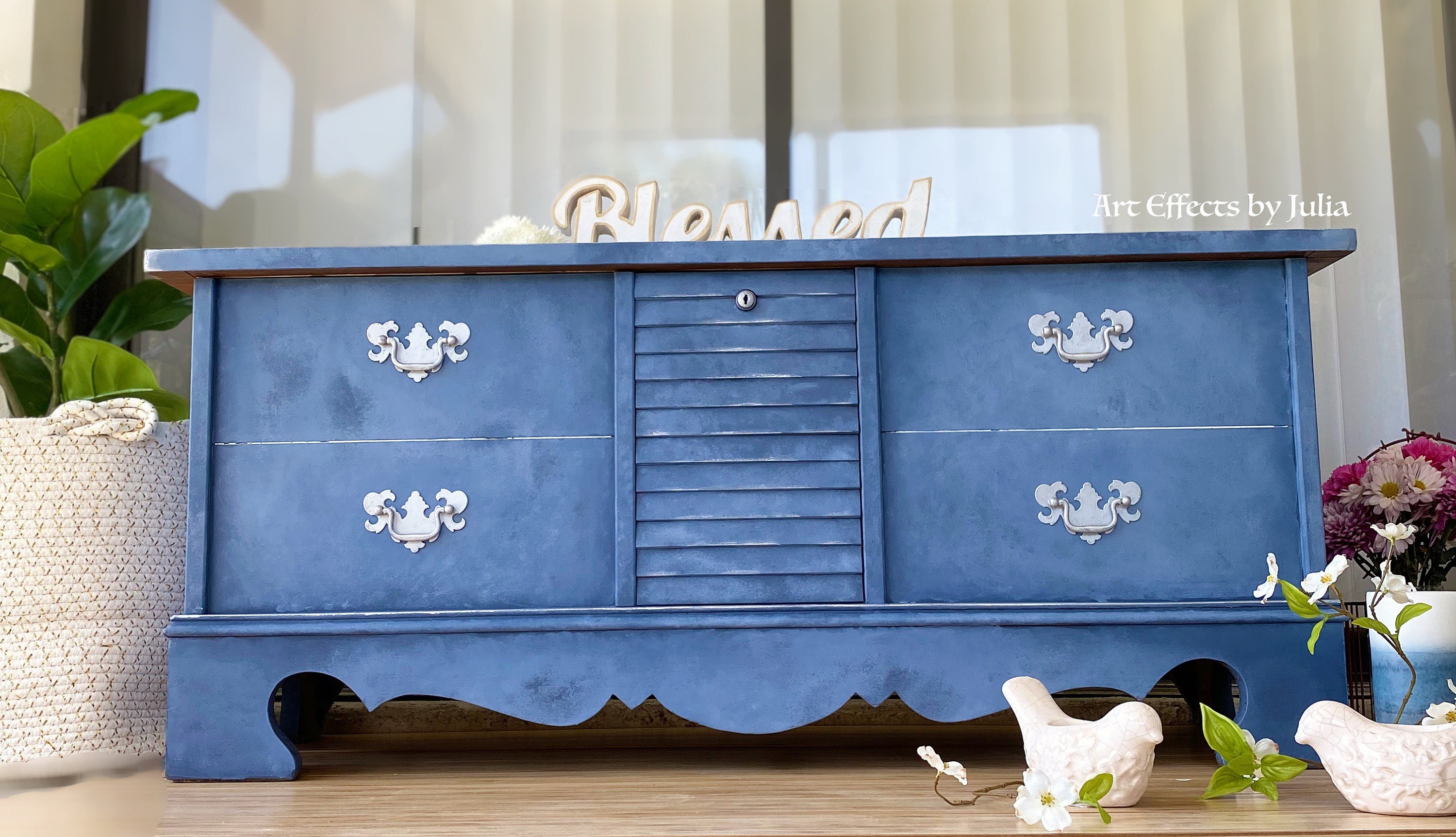 Blue wooden storage trunk cedar chest large storage chest Etsy