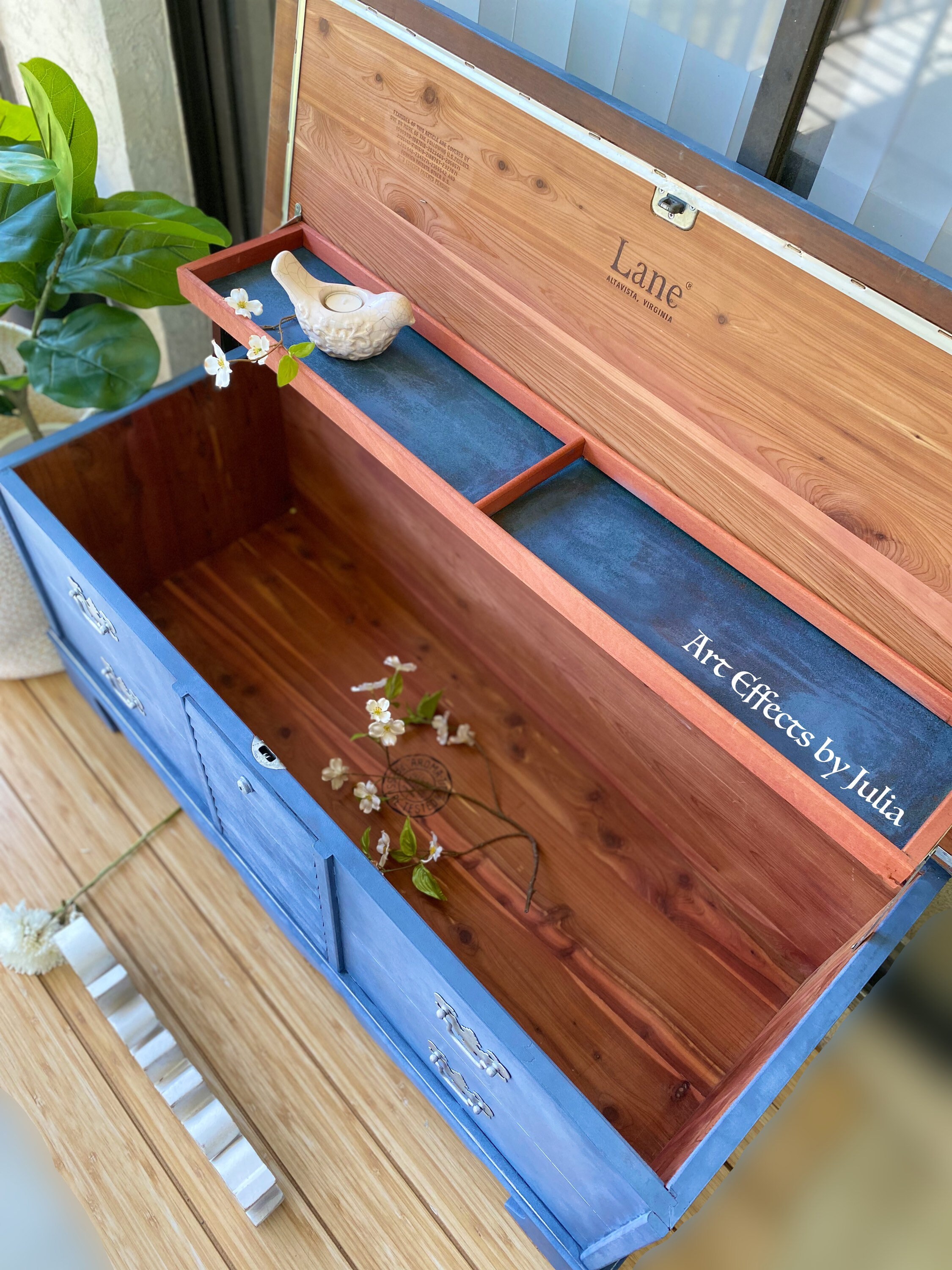 Blue wooden storage trunk cedar chest large storage chest Etsy