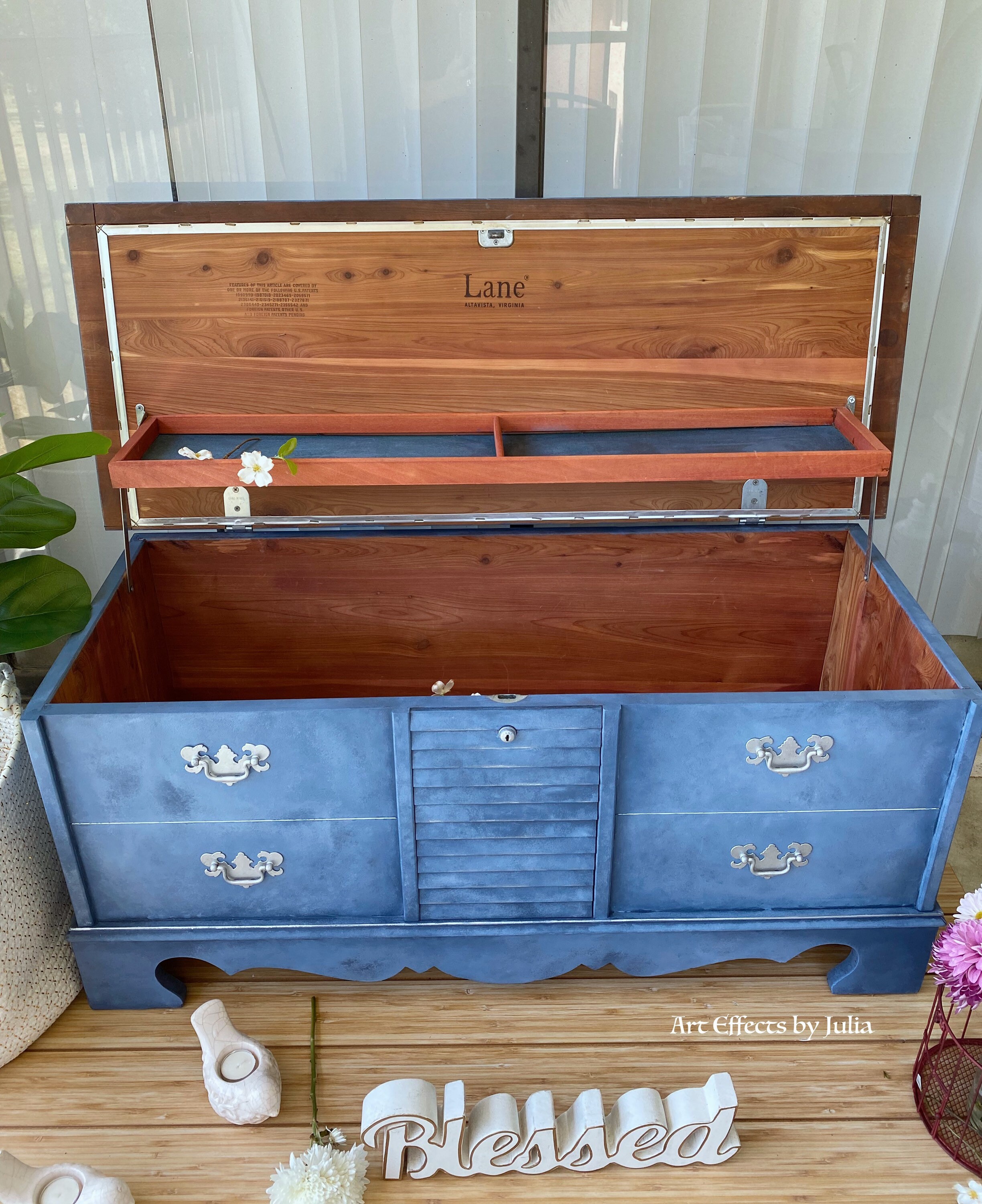 Blue wooden storage trunk cedar chest large storage chest Etsy