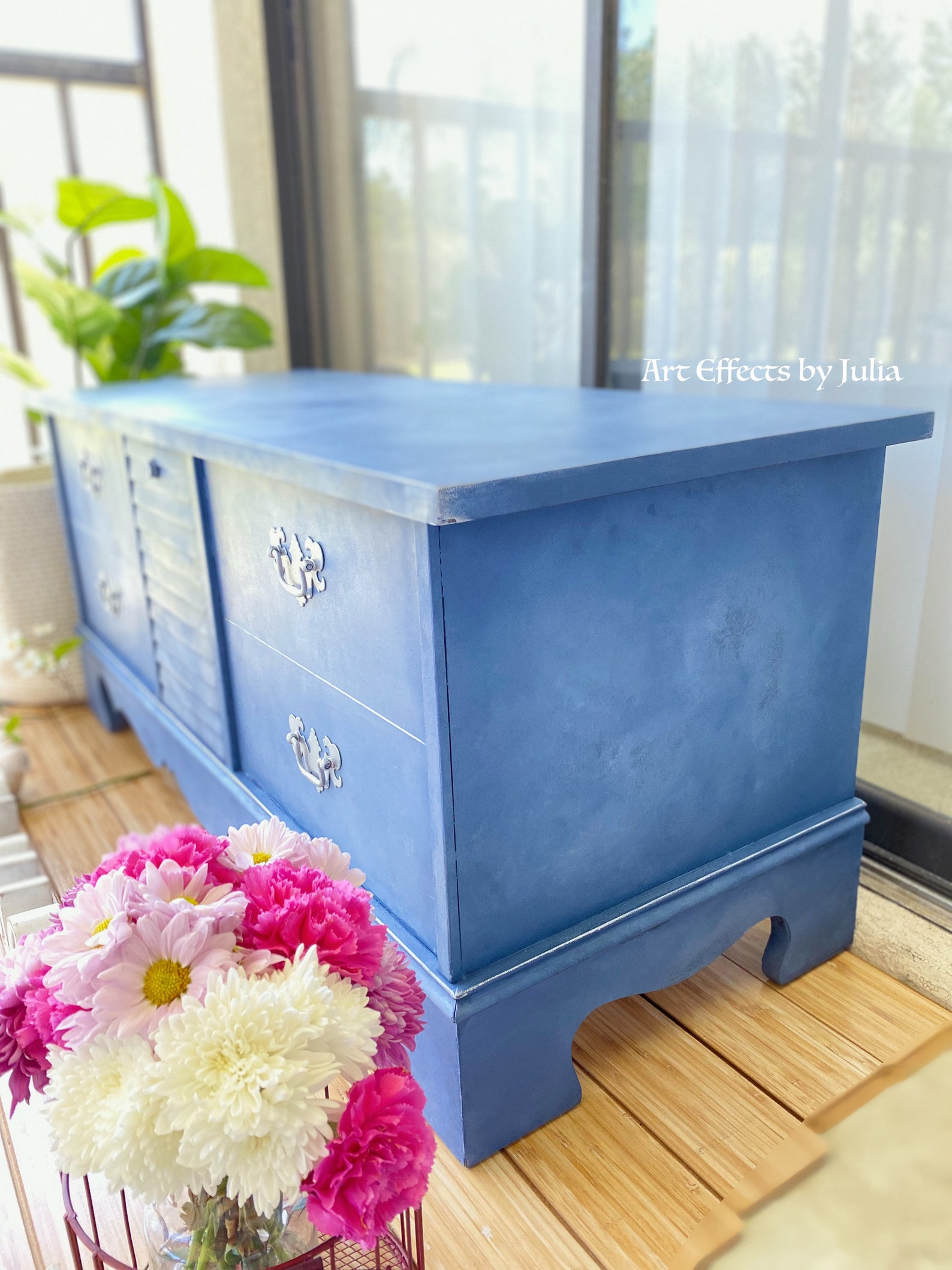 Blue wooden storage trunk cedar chest large storage chest Etsy