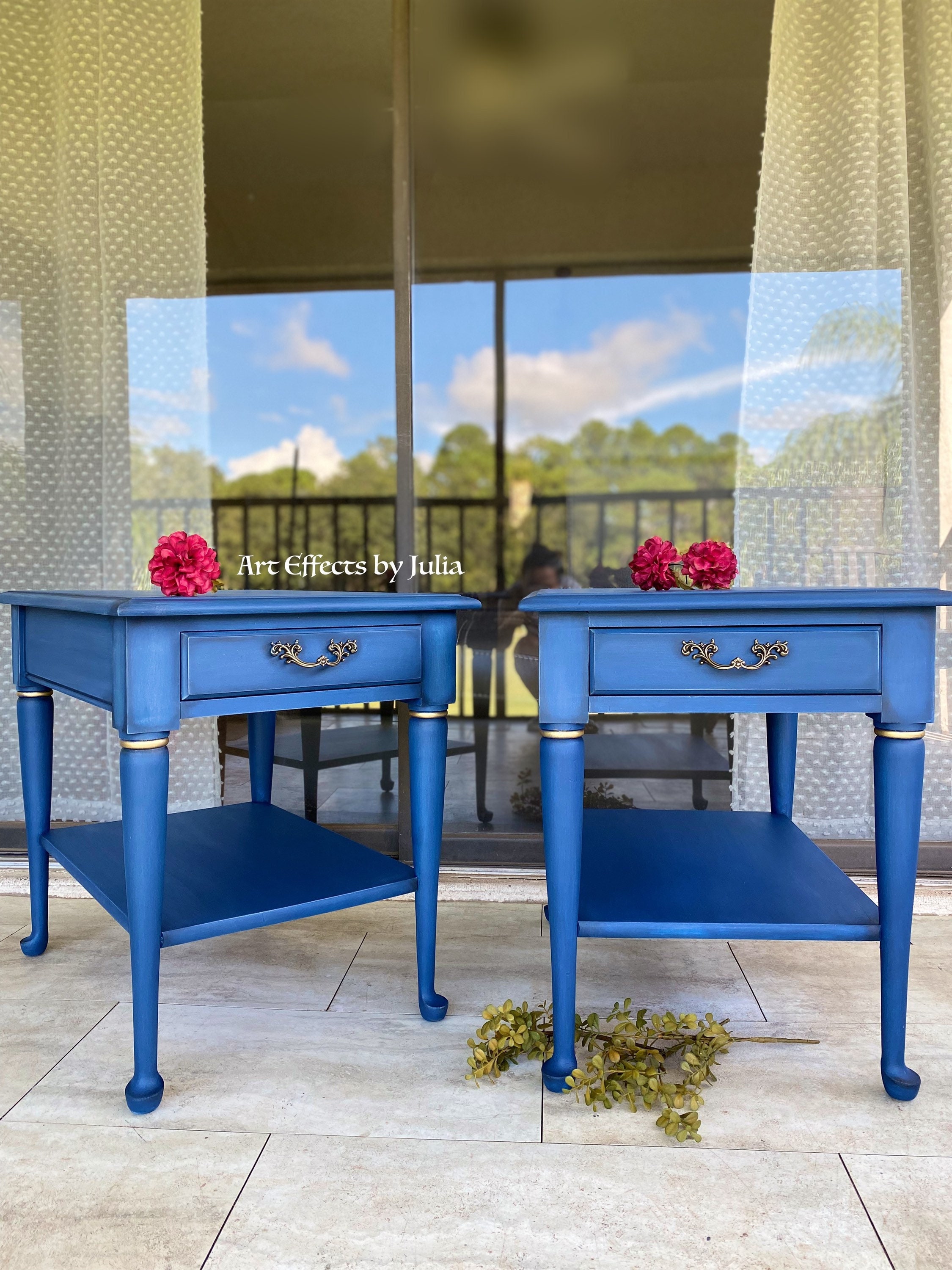 Blue end table discount