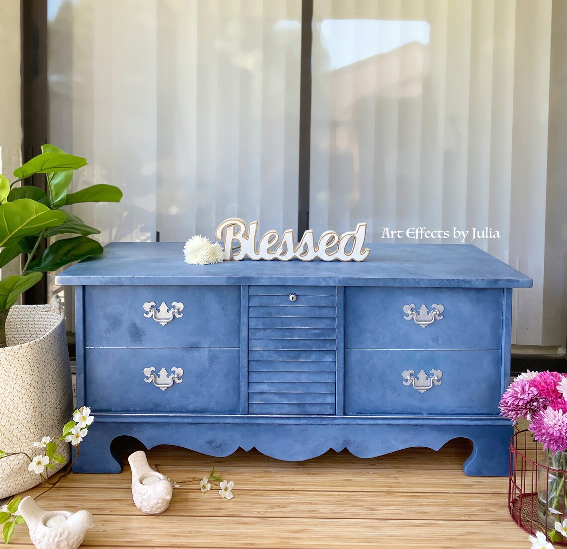 Blue wooden storage trunk cedar chest large storage chest Etsy