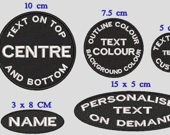 CUSTOM ovals & circles badge TEXT sew on hook and loop embroidered patch