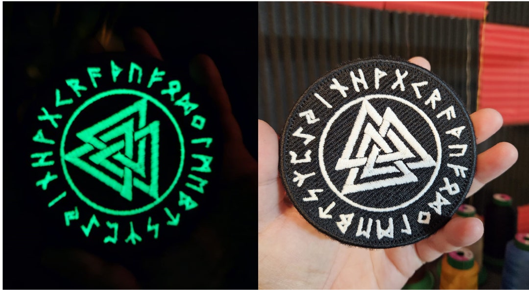 Patch Morale Glow Dark Valknut – PVC Morbido, Simbolo Norreno Odino, Viking Pagano, 7.5cm
