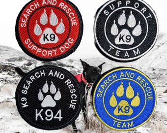 PERSONALISED K9  RESCUE Hook and Loop sew on badge embroidered patch
