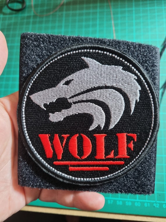 WOLF 10 Cm Hook and Loop Sew on Patch Military Airsoft Logo Badge