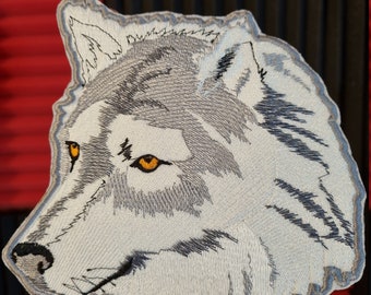 Wolf face  LARGE 15 x 16 cm sew on  biker rider jacket embroidered patch