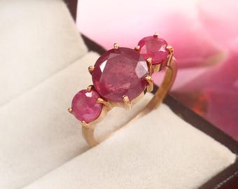 Anel de noivado Art Déco com rubi: prata esterlina 925, corte redondo