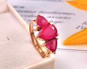 Anello con rubino naturale fatto a mano: argento sterling con finitura in oro 14k