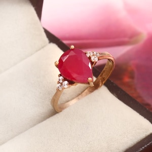 Vintage Natural Ruby Ring, Handmade Teardrop Ruby Ring, Sterling Silver Ring, 7*9mm Oval Gemstone Ring, July Birthstone, Anniversary Gift