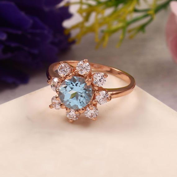 Bague en argent sterling avec topaze bleue, bague de fiançailles