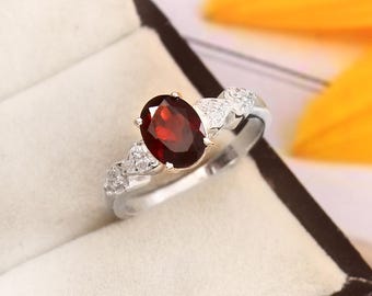 Handmade Red Garnet Sterling Silver Ring: January Birthstone