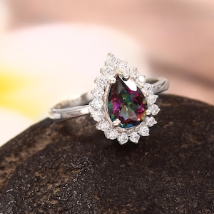 Sterling Silver Mystic Topaz Ring, Natural Mystic Topaz Ring, Teardrop Mystic Topaz Ring, Topaz Jewelry, Engagement Ring, Promise Ring
