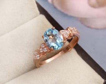 Dainty Swiss Blue Topaz Ring: 14k Gold Plated Promise Ring