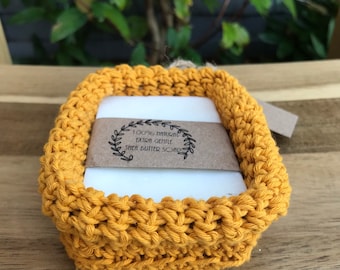 Handmade natural Soap bar and crochet soap saver gift set - eco friendly gifts, plastic free gifts, bar soaps, soap dish/savers, zero waste