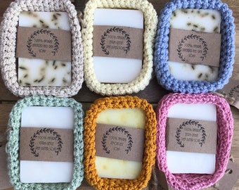 Hand Crocheted 100% cotton Soap Saver Dish - plastic free, zero waste, eco friendly gifts, soap bars, shampoo bars storage