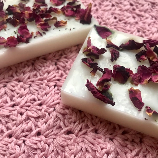 Handmade 100% Natural Rose Geranium Soap bar, sensitive skin, anxiety, rose soap, rose petal soap, natural soaps, essential oil, valentines