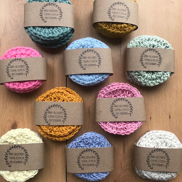 Hand Crocheted Cotton Face Scrubbies (Set of 3 or 5) - eco friendly gifts, plastic free gifts, exfoliate, cleanse, reusable,make up remover