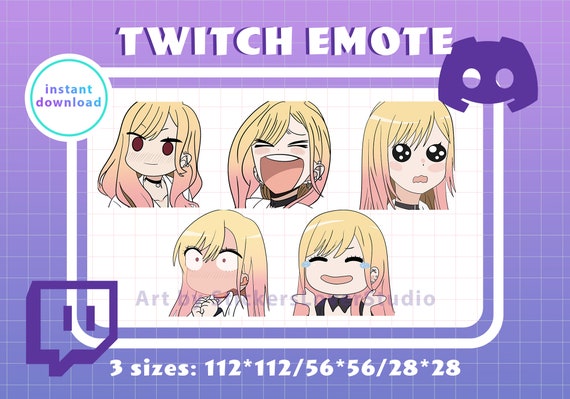 5 x Cute Kitagawa Marin Twitch Emotes pack  / Youtube Streamer Funny anime emotes Chibi style / Anime girl Kitagawa Discord Ghibli
