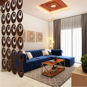 Brown  Room Divider - Mid Century Modern Retro Partition Curtain with 24pcs