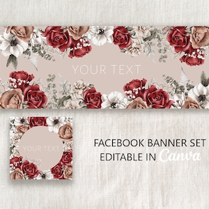 Facebook cover template, Floral DIY Facebook banner, Watercolor flowers art, Edit yourself in Canva