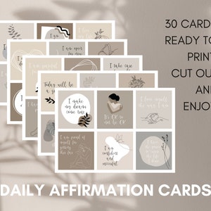 Carte di affermazione quotidiana, set di 30 carte stampabili, mazzo di affermazione Boho, carte di manifestazione motivazionale, pronte per la stampa fai-da-te