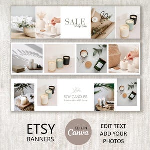 Etsyバナーテンプレート、編集可能なCanvaショップカバー（デジタルダウンロード）、3点セット