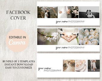 Modèle de couverture Facebook, Couverture de la chronologie Facebook de la photographie, Modifiable dans Canva Facebook Banner Photos, Bonus Logo Design