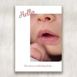Bienvenido a la world card fácil de editar, anuncio de nacimiento simple, plantilla de Photoshop digital de hello baby card