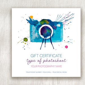 Photography Gift Certificate Template, Editable Photography Gift Card Template, Photoshoot Voucher Card, Printable Template