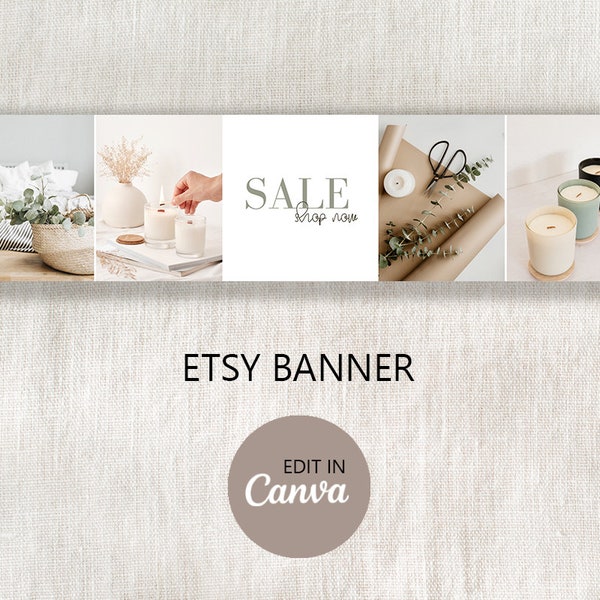 Etsy Banner Template Editable in Canva, DIY Etsy Photo CoverTemplate, Etsy Shop Graphics, Branding Kit, Sale Shop Now Logo, Simple Design
