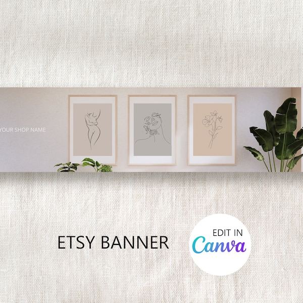 Picture Frame Etsy Banner Template Editable in Canva, DIY Etsy Photo Cover Template, Wall Art Etsy Shop Graphics, Mock Up Etsy Banner