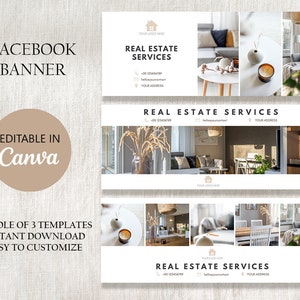 Realtor Facebook Cover Template Editable in Canva, Real Estate Agent Facebook Banner, Interior Designer Photo Template Bundle of 3
