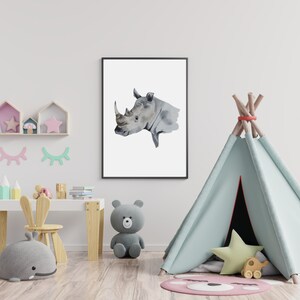 Rhino Wall Art, Printable Nursery Decor, Wild Animals Printable Art, DIY Wall Decor, Safari Animals Print