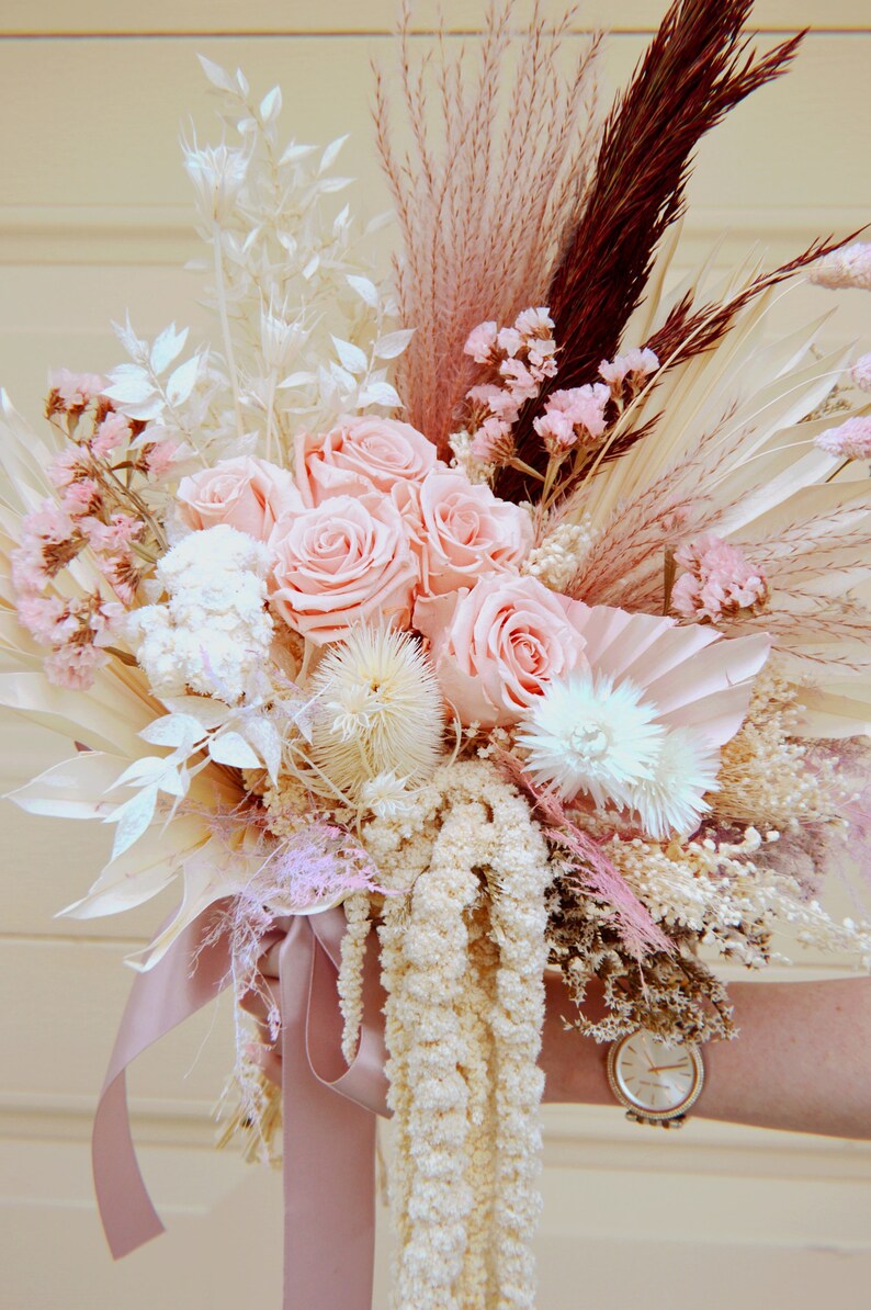 Dried Pampas Grass Wedding Bouquet / Bridal Bouquet Pink Etsy