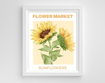 Flower Market Sunflower Print | Digital Art Download | Floral Printable Wall Art