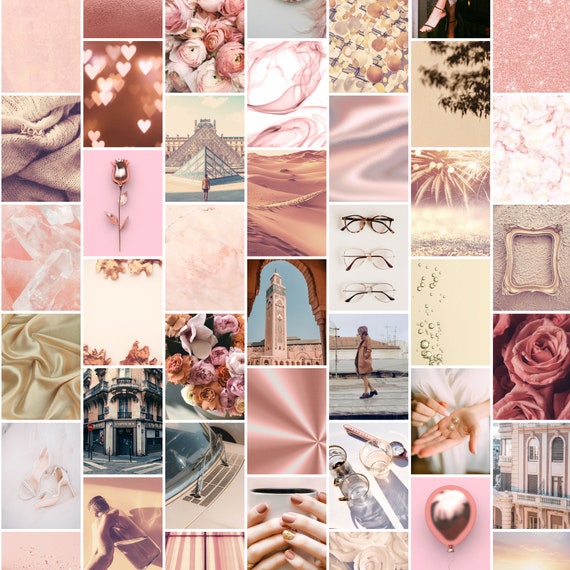 Rose Gold Aesthetic Wall Collage 50 photo Bundle Room Wall Etsy