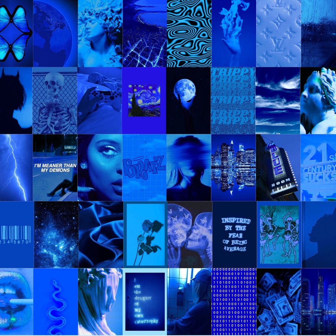 Neon Blue Wall Collage 50 100 photos Photo Collage Etsy