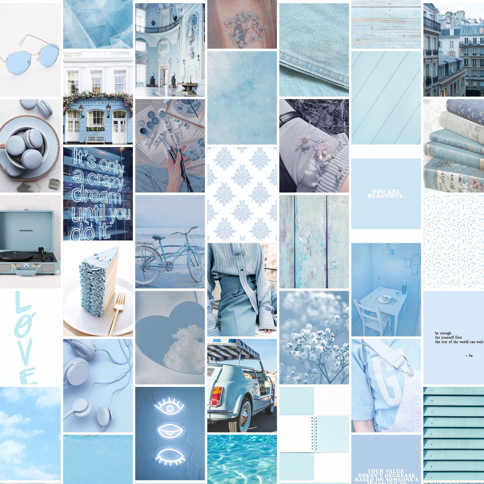 Light Blue Wall Collage 50 photo Bundle Room Aesthetic | Etsy