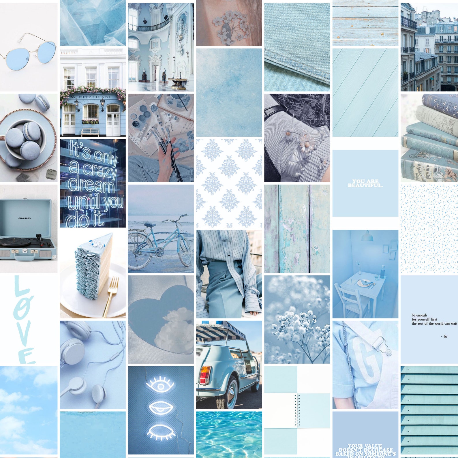 Light Blue Wall Collage 50 photo Bundle Room Aesthetic Etsy