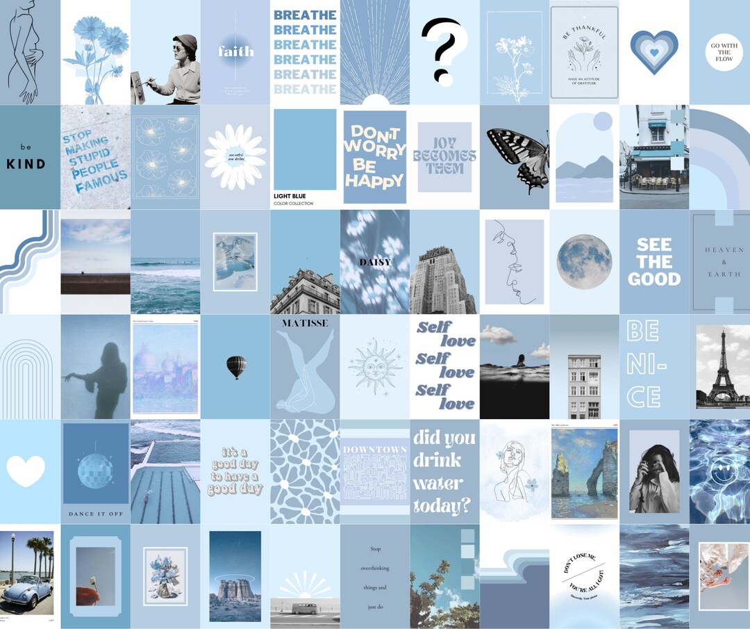 100 Pc Light Blue Wall Collage Wall Collage Kit Photo Etsy
