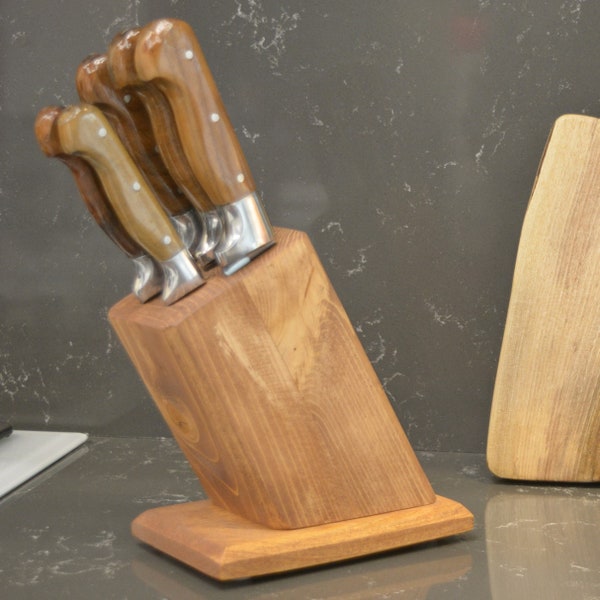 Natural Acacia Knife Block - 5 Slots Knife Holder - Knife Organizer